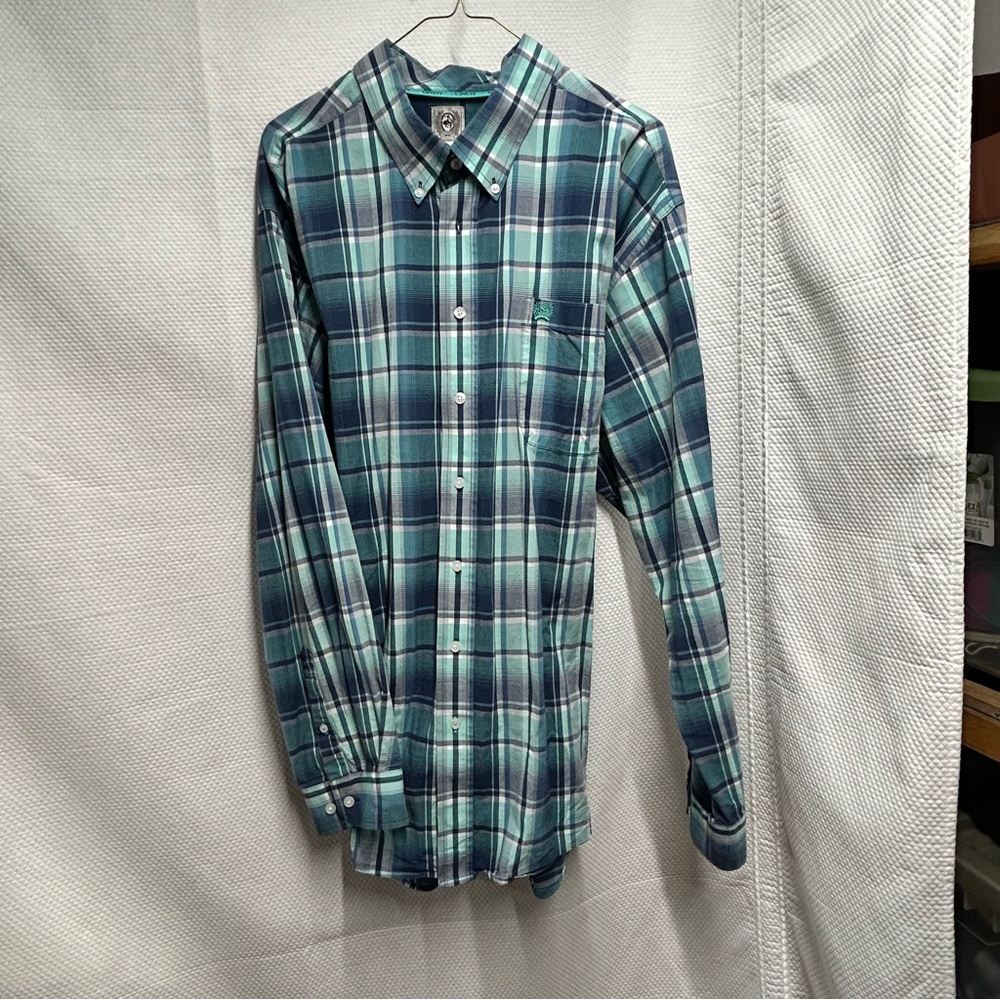 Cinch Blue and Green Casual Button Down Shirt Size XL
